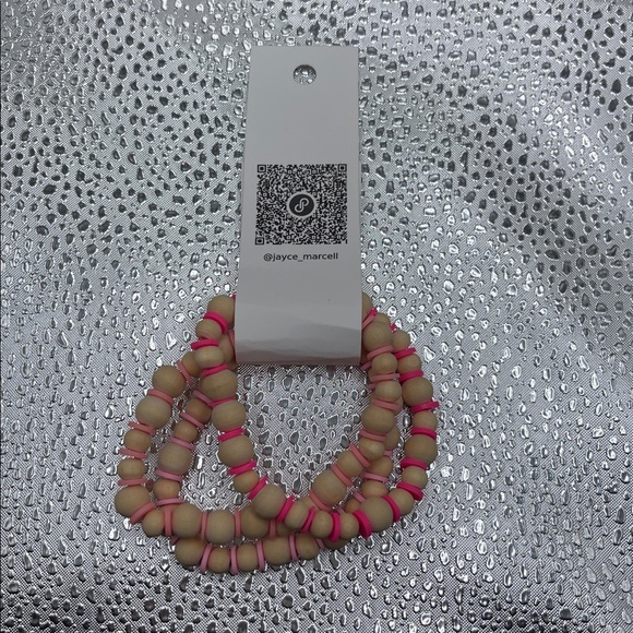 Pink and Tan Beaded Bracelet Set - Picture 2 of 3